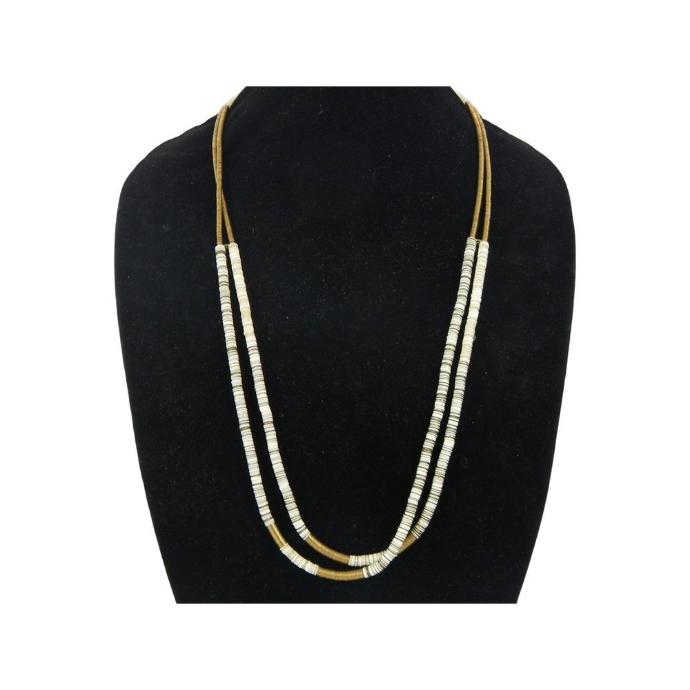 Anthropologie‎ Double Strand Heishi Bead Necklace Gold Cream Brown Boho 52577038